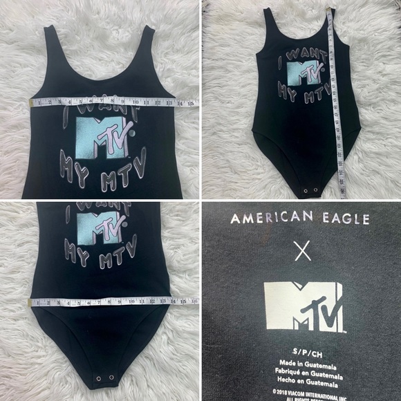 NWOT American Eagle "I want My MTV" Y2K Retro Black bodysuit Small - Picture 8 of 8